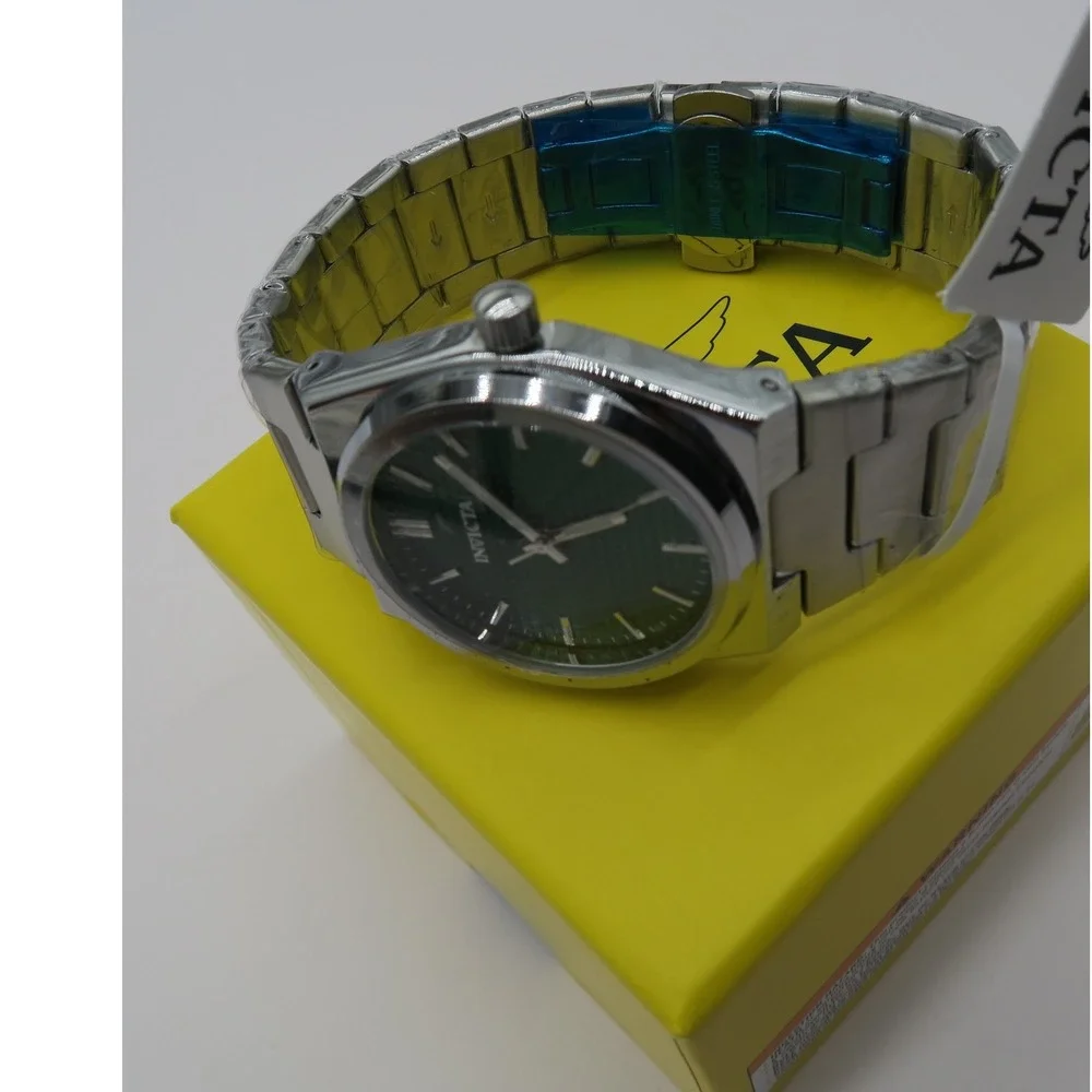 Invicta Mens Watch Green Textured Dial Silver Stainless Steel Bracelet 69405